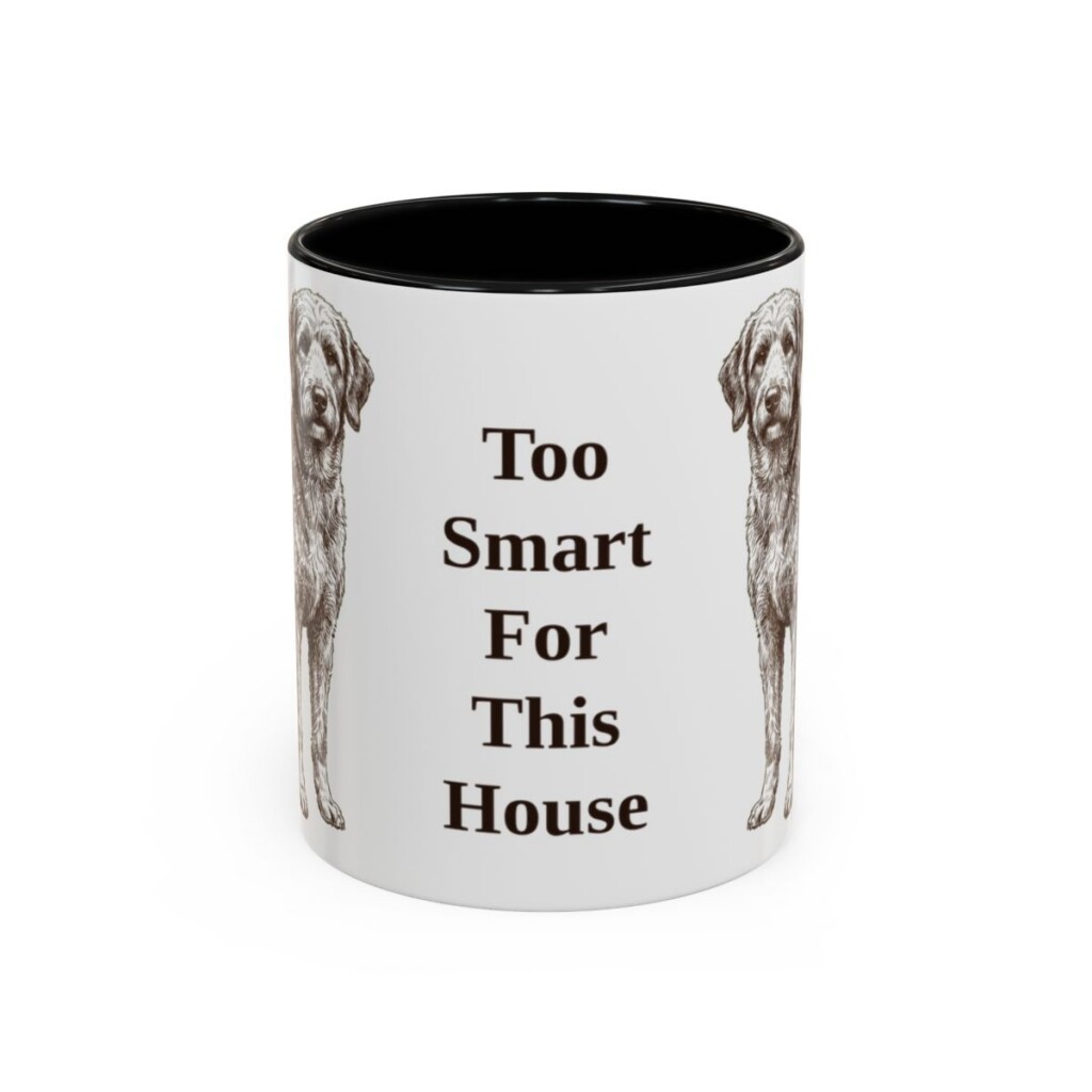 11oz Funny Aussiedoodle Mug, Too Smart For This House, Vintage Dog Coffee Mug, Dog Lover Gift