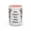 15oz Funny Aussiedoodle Mug, Too Smart For This House, Vintage Dog Coffee Mug, Dog Lover Gift