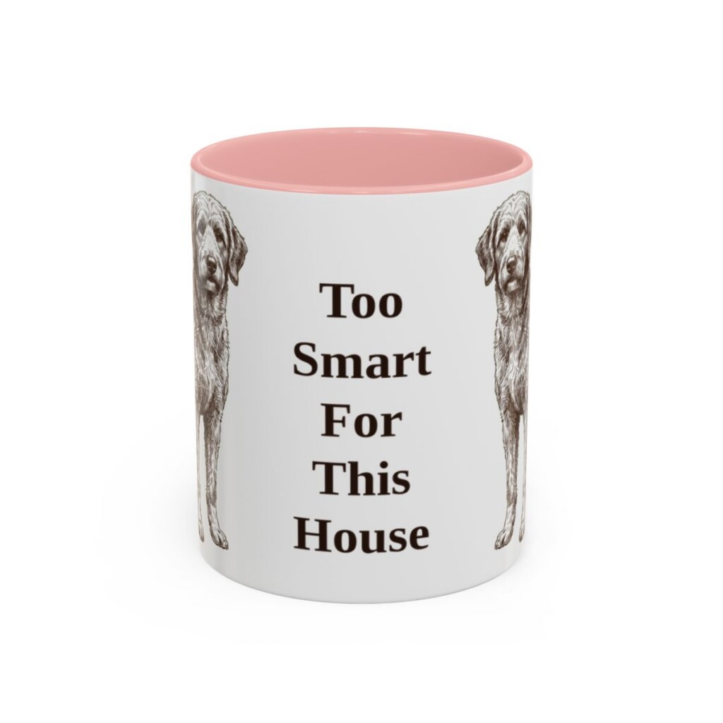11oz Funny Aussiedoodle Mug, Too Smart For This House, Vintage Dog Coffee Mug, Dog Lover Gift