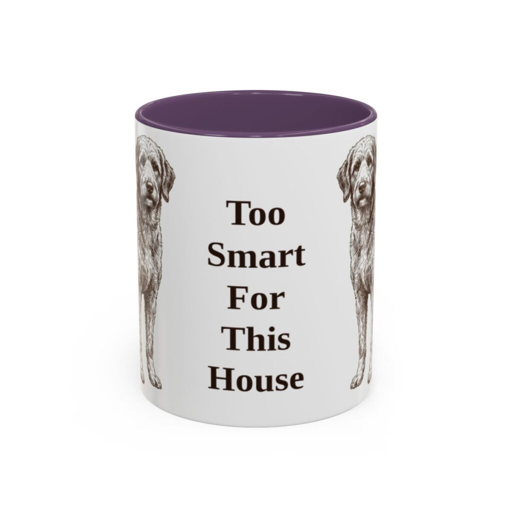 11oz Funny Aussiedoodle Mug, Too Smart For This House, Vintage Dog Coffee Mug, Dog Lover Gift