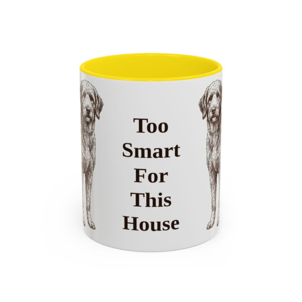 11oz Funny Aussiedoodle Mug, Too Smart For This House, Vintage Dog Coffee Mug, Dog Lover Gift