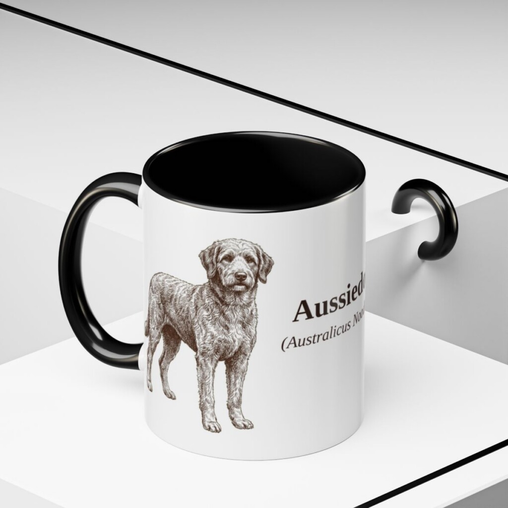 11oz Aussiedoodle Latin Mug, Aussiedoodle, Vintage Dog Coffee Mug, Dog Lover Gift