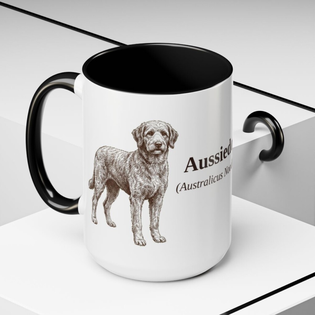 15oz Aussiedoodle Latin Mug, Aussiedoodle, Vintage Dog Coffee Mug, Dog Lover Gift