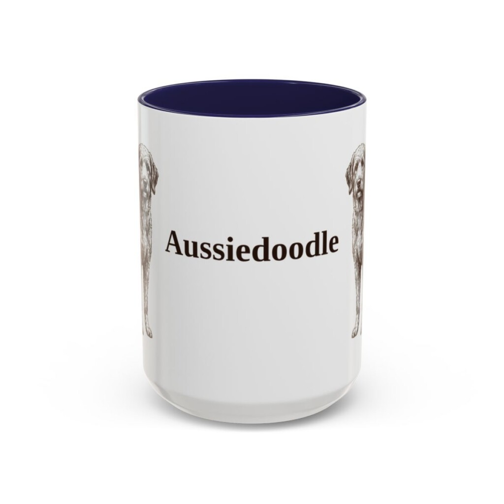 15oz Aussiedoodle Mug, Vintage Dog Portrait Coffee Mug, Dog Lover Gift