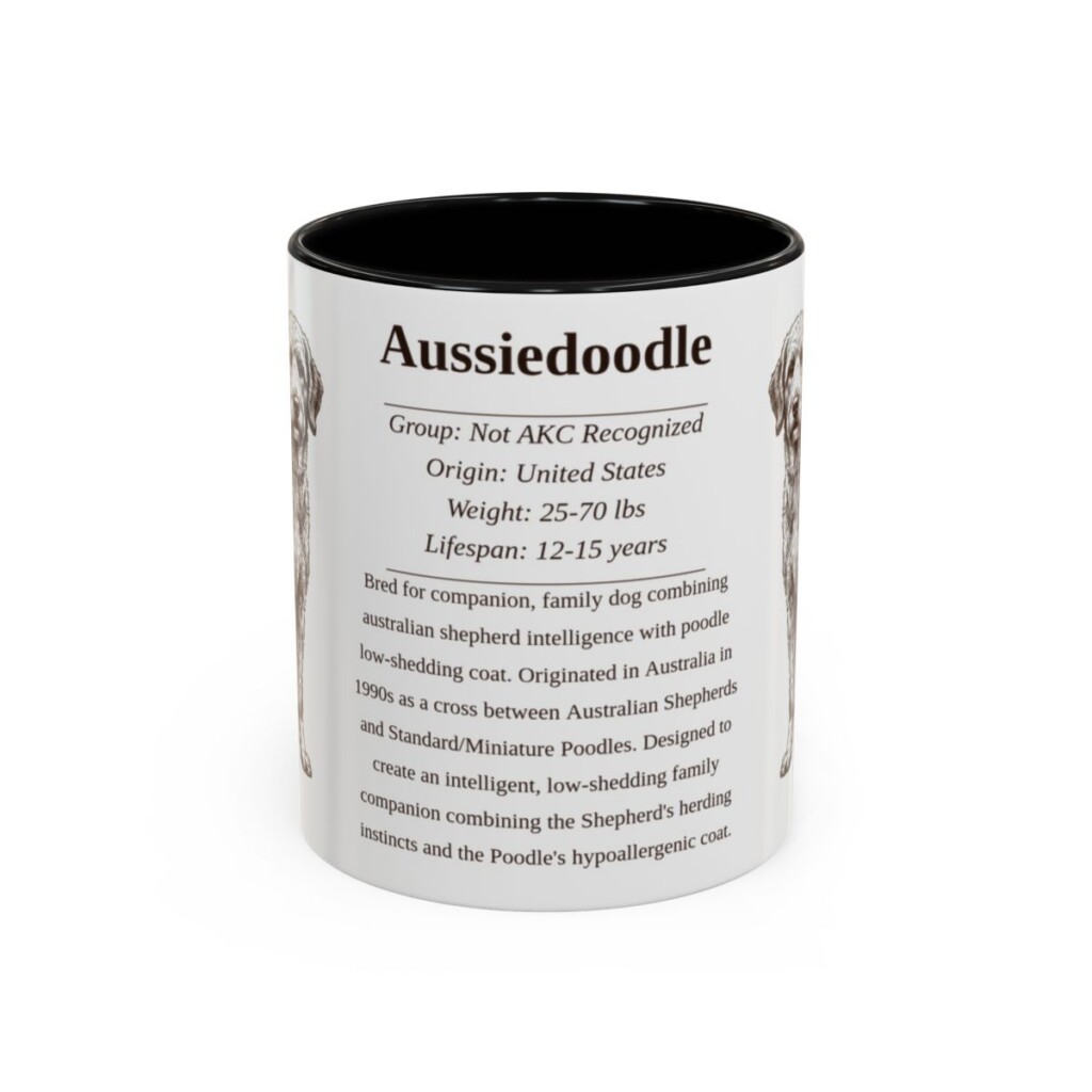 11oz Aussiedoodle Mug, Illustrated Dog Breed Facts Coffee Mug, Vintage Dog Keepsake Gift
