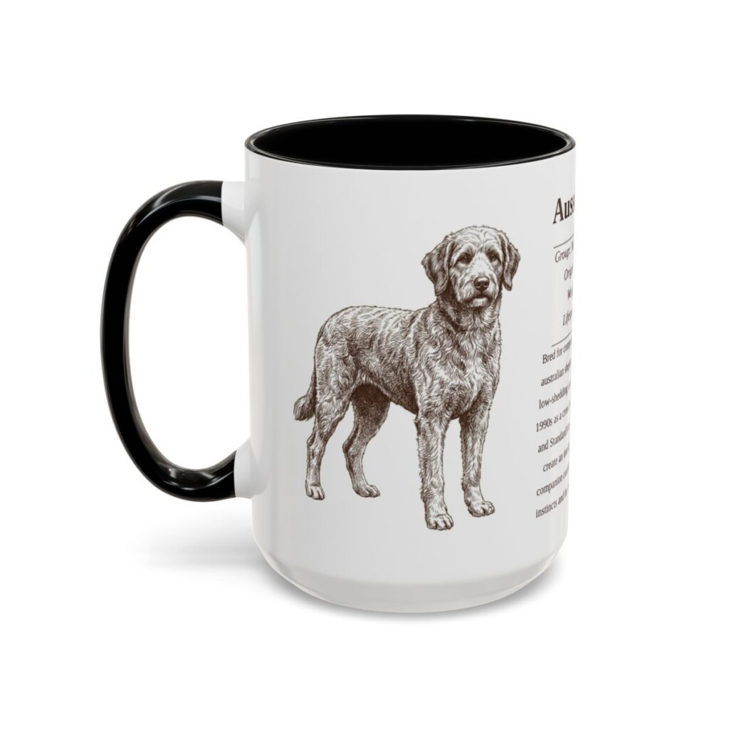15oz Aussiedoodle Mug, Illustrated Dog Breed Facts Coffee Mug, Vintage Dog Keepsake Gift
