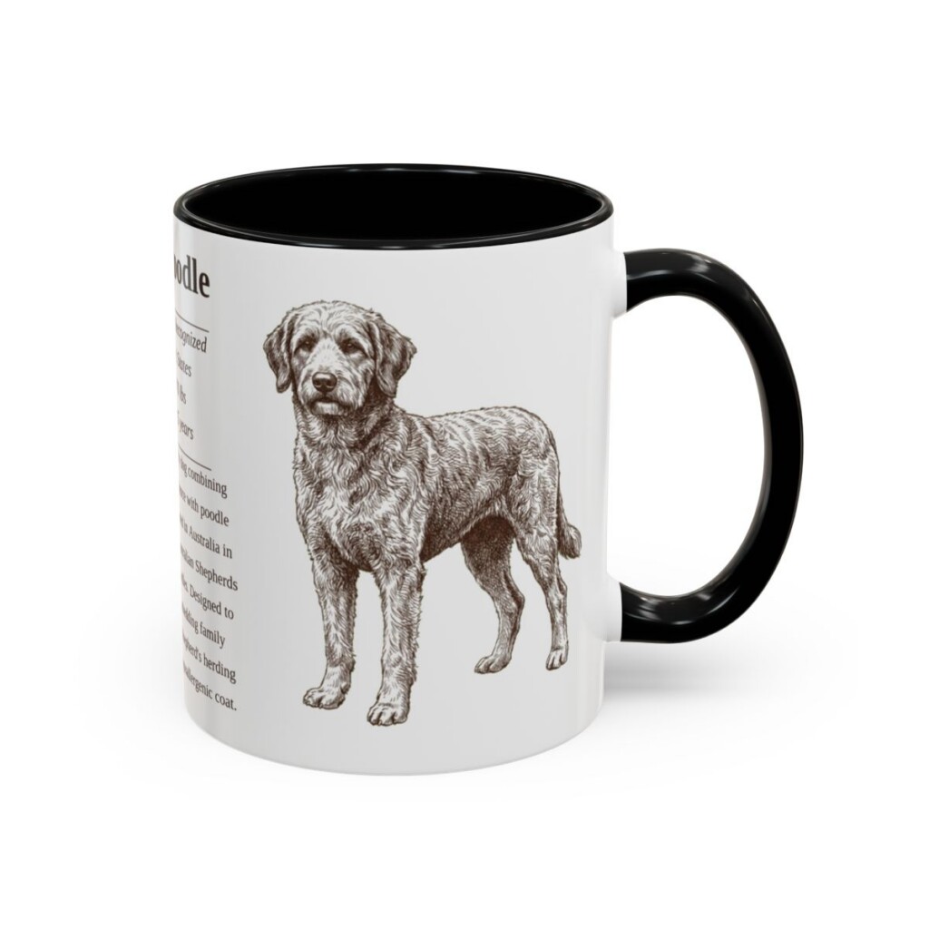 11oz Aussiedoodle Mug, Illustrated Dog Breed Facts Coffee Mug, Vintage Dog Keepsake Gift