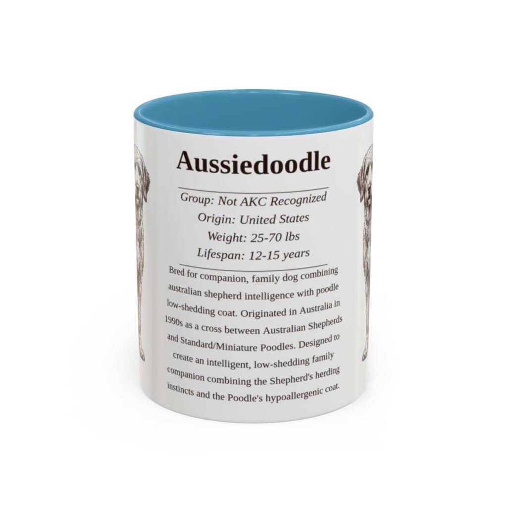 11oz Aussiedoodle Mug, Illustrated Dog Breed Facts Coffee Mug, Vintage Dog Keepsake Gift