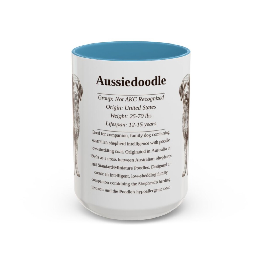 15oz Aussiedoodle Mug, Illustrated Dog Breed Facts Coffee Mug, Vintage Dog Keepsake Gift