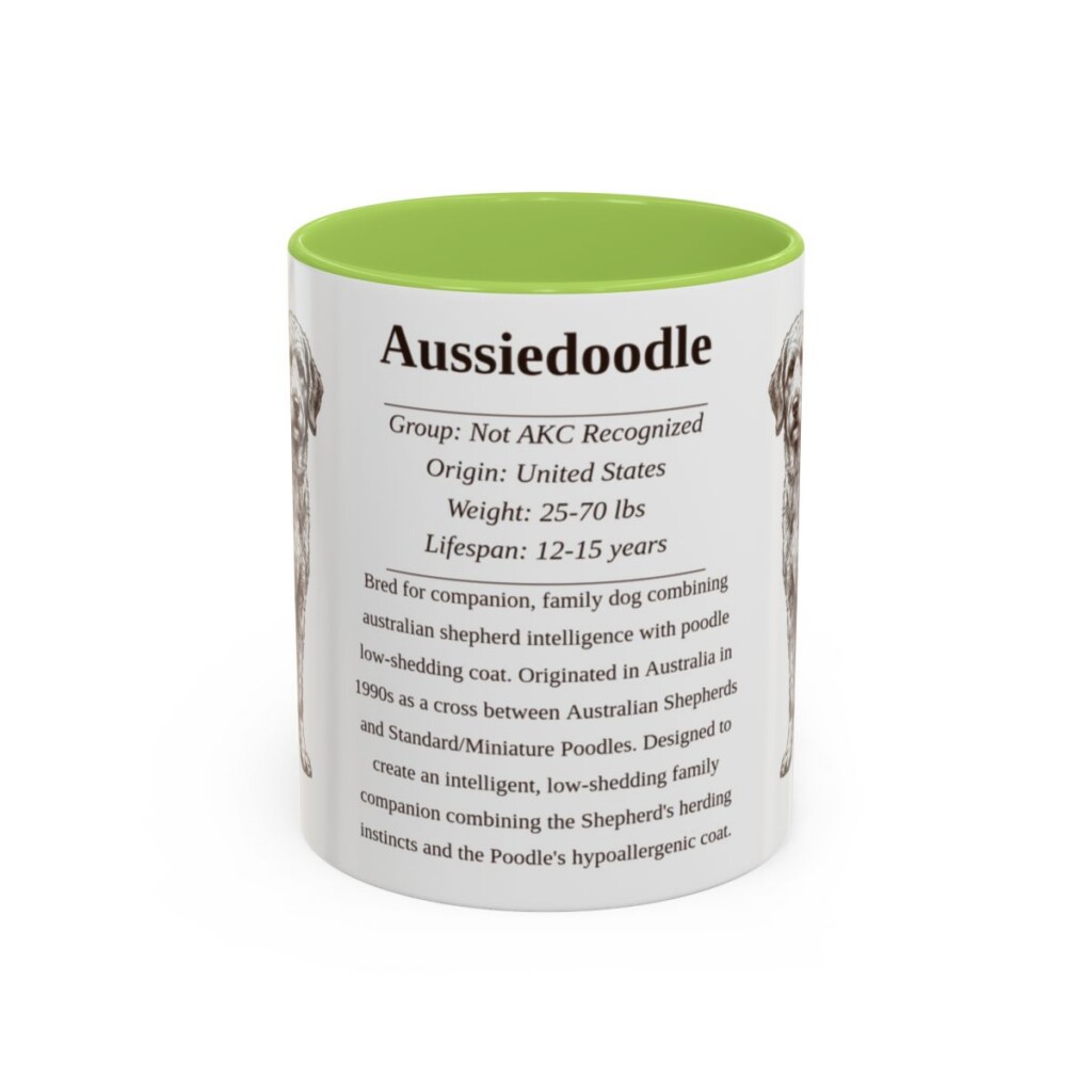 11oz Aussiedoodle Mug, Illustrated Dog Breed Facts Coffee Mug, Vintage Dog Keepsake Gift