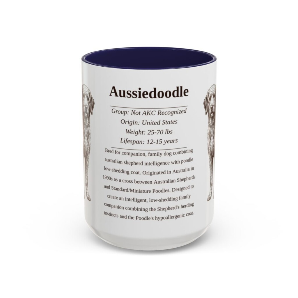 15oz Aussiedoodle Mug, Illustrated Dog Breed Facts Coffee Mug, Vintage Dog Keepsake Gift