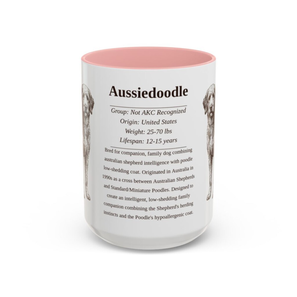 15oz Aussiedoodle Mug, Illustrated Dog Breed Facts Coffee Mug, Vintage Dog Keepsake Gift