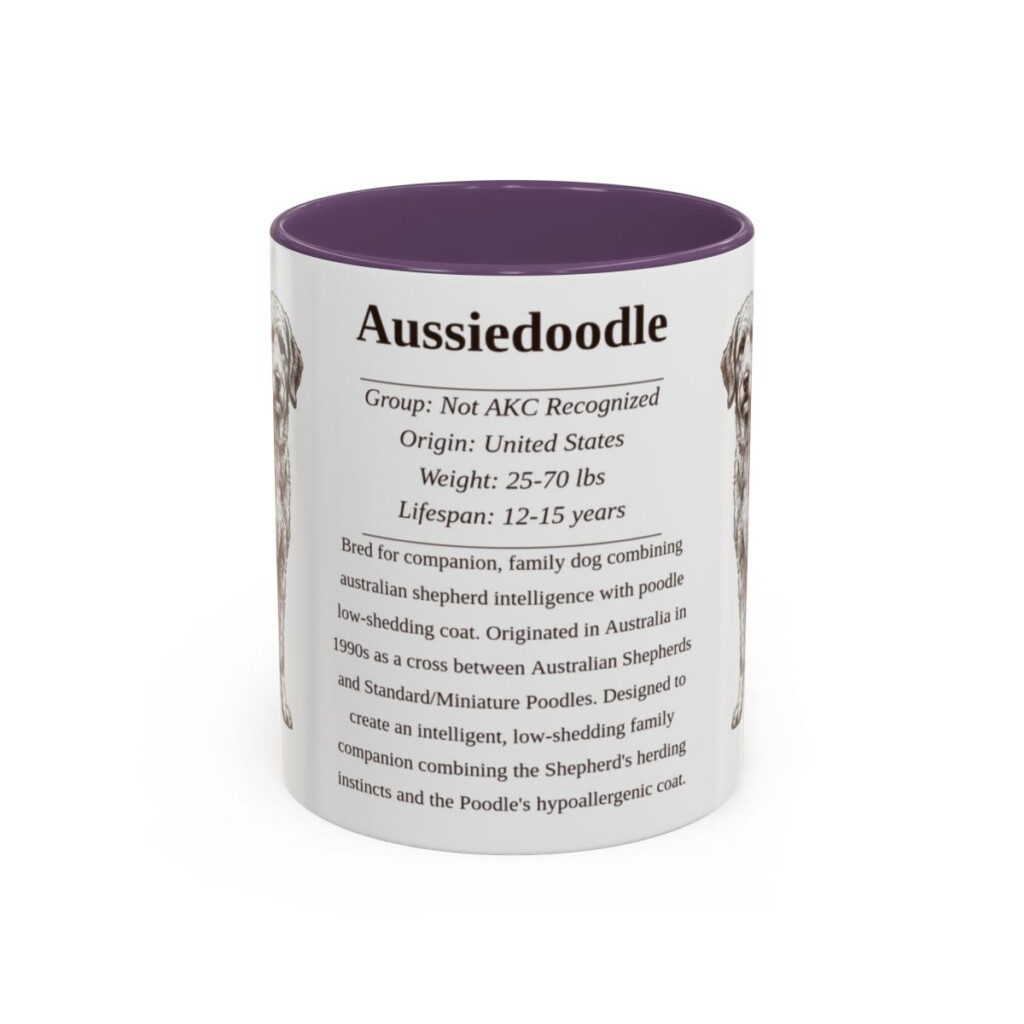 11oz Aussiedoodle Mug, Illustrated Dog Breed Facts Coffee Mug, Vintage Dog Keepsake Gift