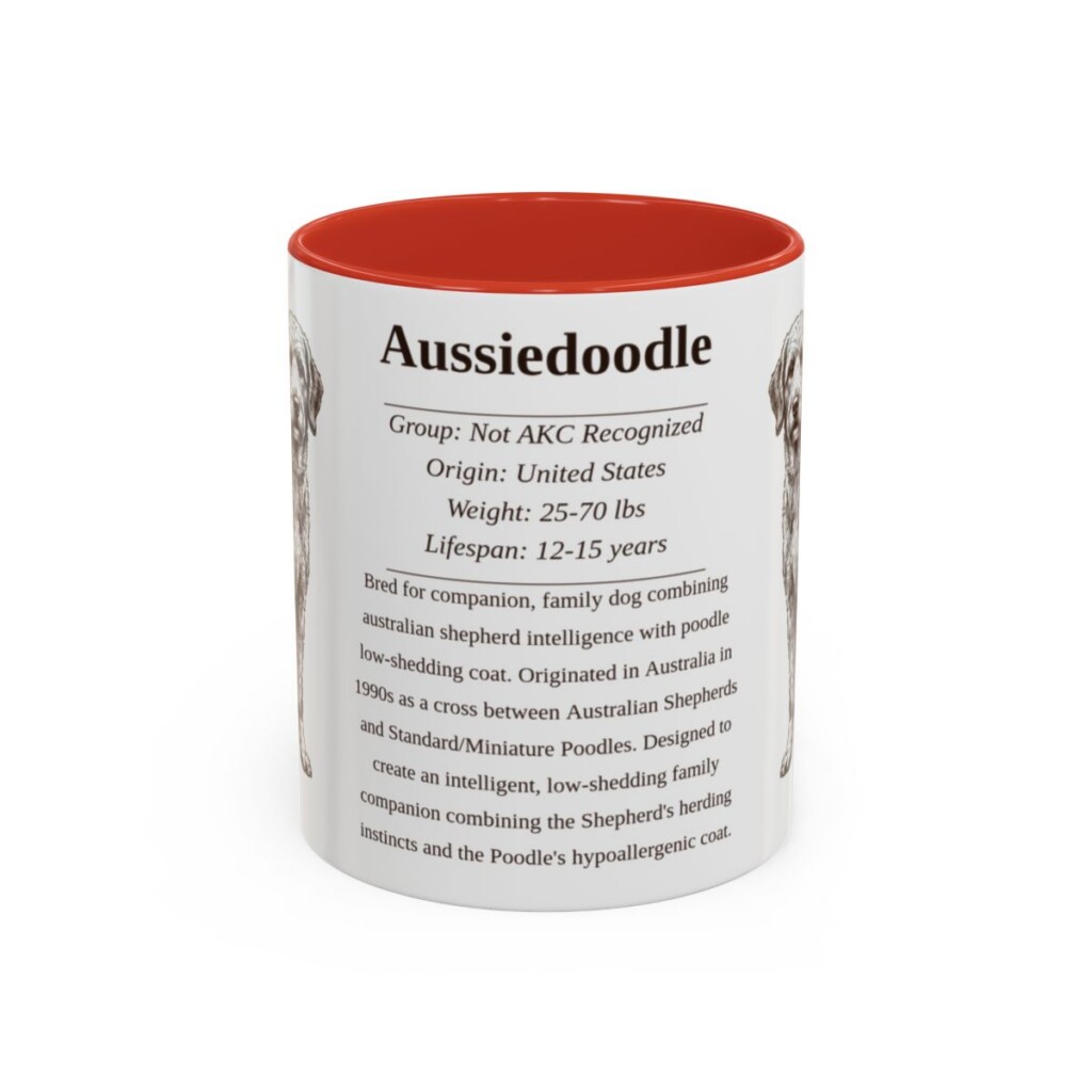 11oz Aussiedoodle Mug, Illustrated Dog Breed Facts Coffee Mug, Vintage Dog Keepsake Gift