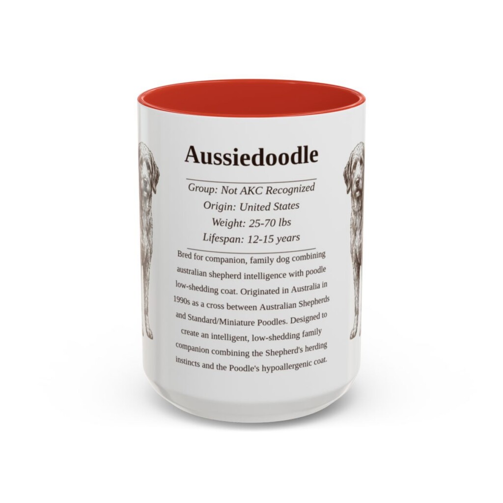 15oz Aussiedoodle Mug, Illustrated Dog Breed Facts Coffee Mug, Vintage Dog Keepsake Gift