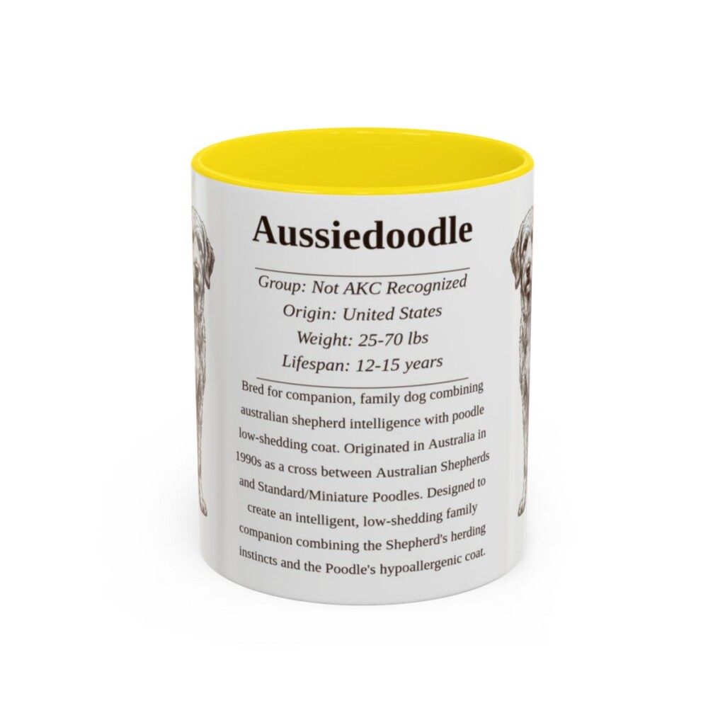 11oz Aussiedoodle Mug, Illustrated Dog Breed Facts Coffee Mug, Vintage Dog Keepsake Gift