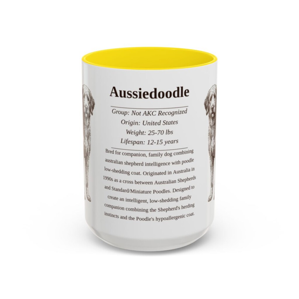 15oz Aussiedoodle Mug, Illustrated Dog Breed Facts Coffee Mug, Vintage Dog Keepsake Gift