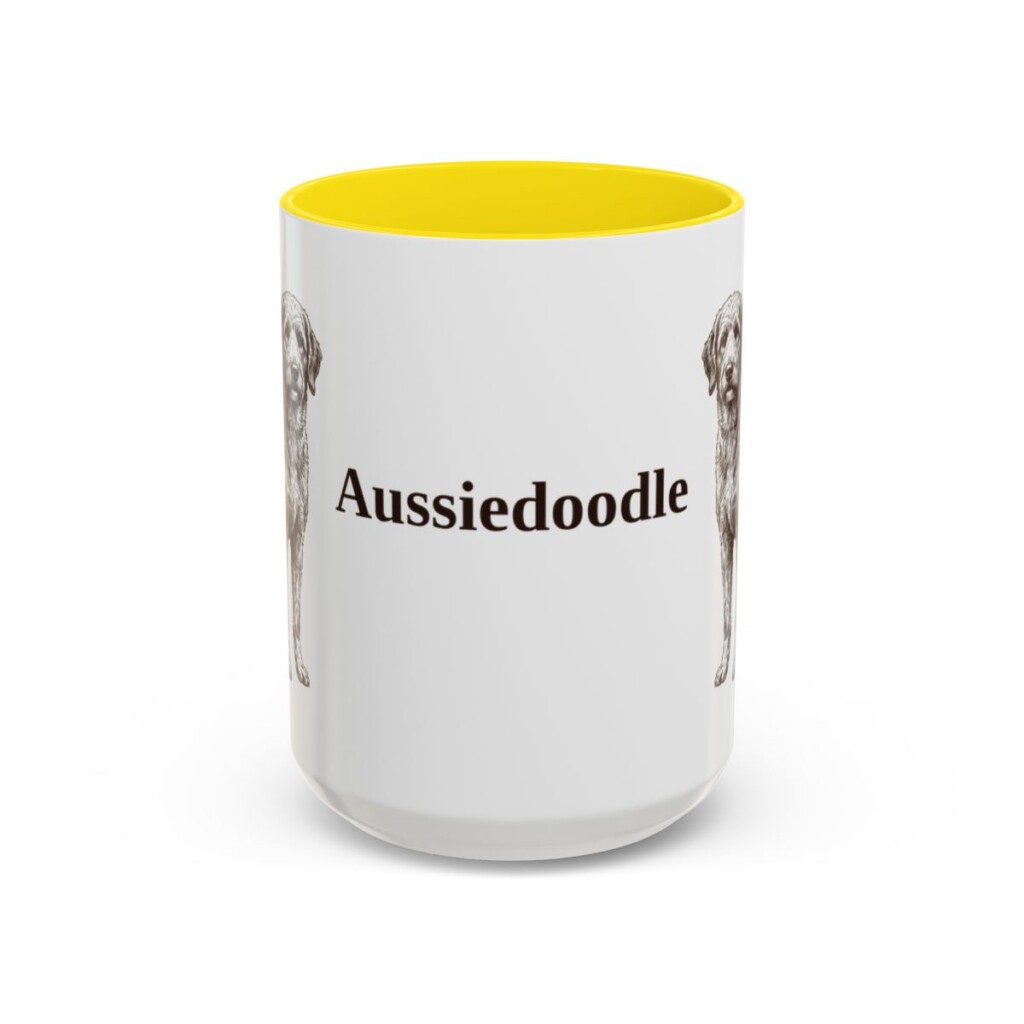 15oz Aussiedoodle Mug, Vintage Dog Portrait Coffee Mug, Dog Lover Gift