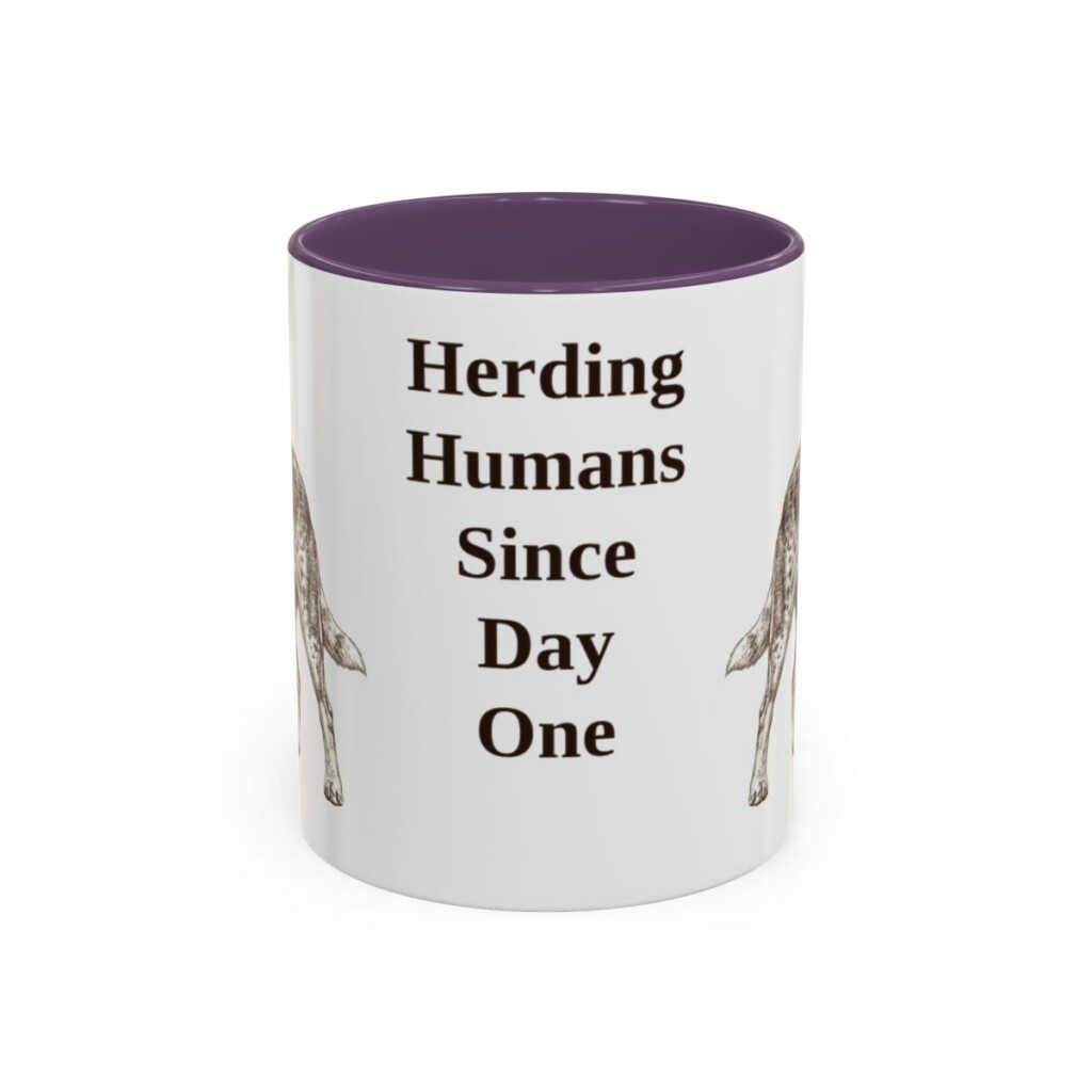 australian-cattle-dog-mug-humor-purple-1 11oz Funny Australian Cattle Dog Mug, Herding Humans Since Day One, Vintage Dog Coffee Mug, Dog Lover Gift