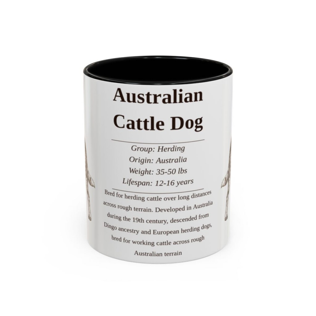 11oz Australian Cattle Dog Mug, Illustrated Dog Breed Facts Coffee Mug, Vintage Dog Keepsake Gift