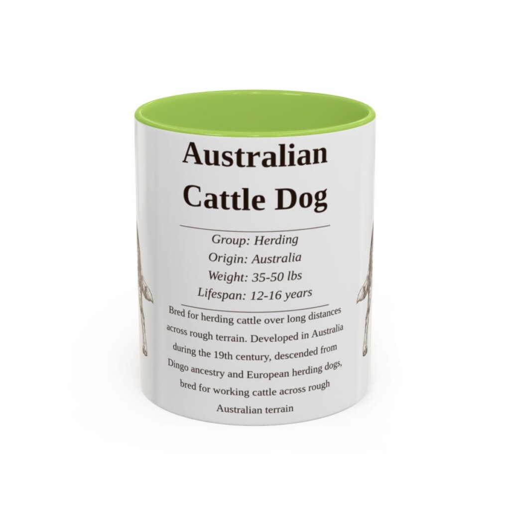 11oz Australian Cattle Dog Mug, Illustrated Dog Breed Facts Coffee Mug, Vintage Dog Keepsake Gift