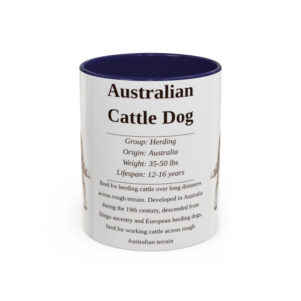 11oz Australian Cattle Dog Mug, Illustrated Dog Breed Facts Coffee Mug, Vintage Dog Keepsake Gift