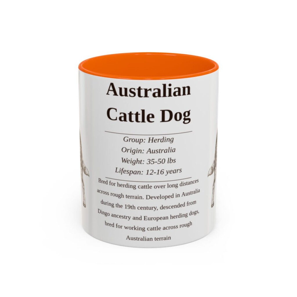 11oz Australian Cattle Dog Mug, Illustrated Dog Breed Facts Coffee Mug, Vintage Dog Keepsake Gift
