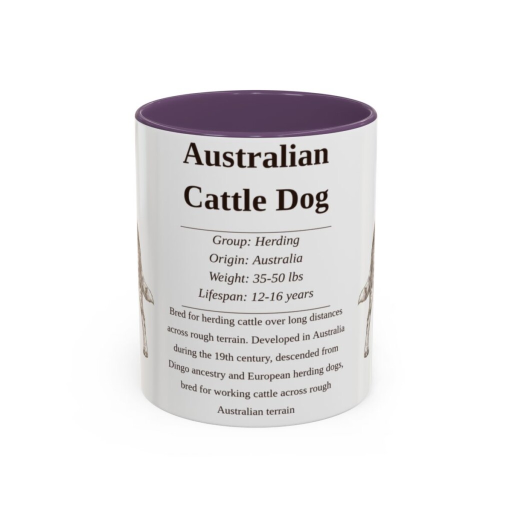 11oz Australian Cattle Dog Mug, Illustrated Dog Breed Facts Coffee Mug, Vintage Dog Keepsake Gift