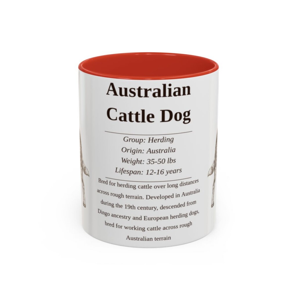 11oz Australian Cattle Dog Mug, Illustrated Dog Breed Facts Coffee Mug, Vintage Dog Keepsake Gift