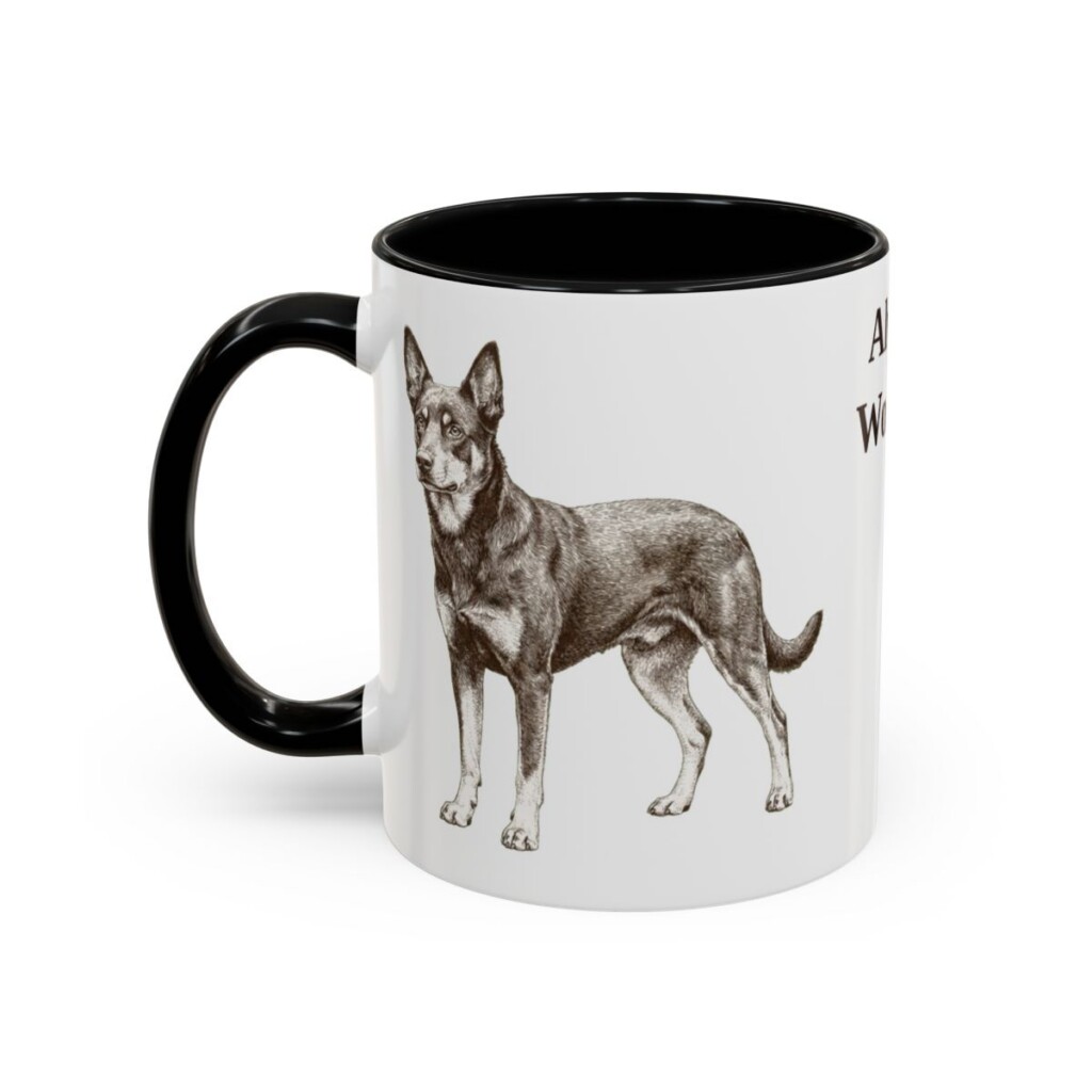 11oz Funny Australian Kelpie Mug, Always Working, Vintage Dog Coffee Mug, Dog Lover Gift