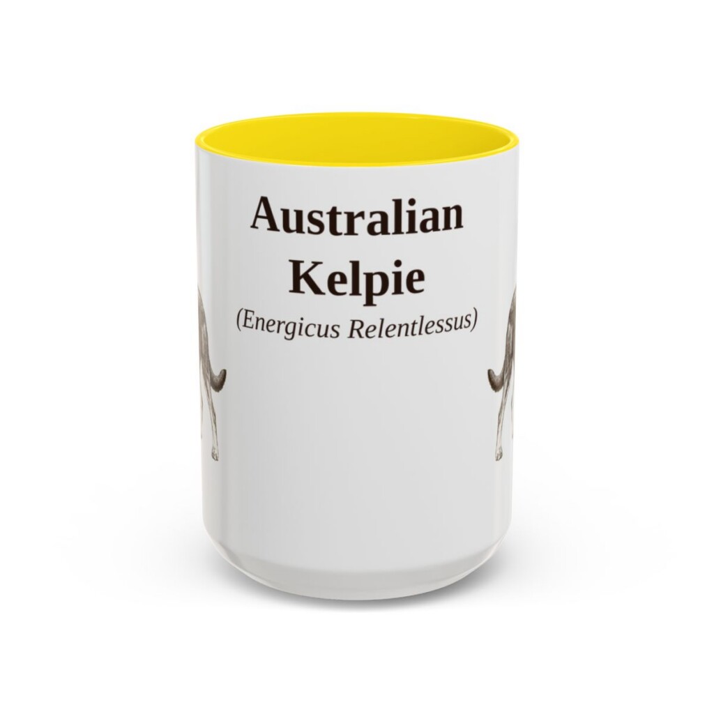 australian-kelpie-mug-latin-yellow-1 15oz Australian Kelpie Latin Mug, Australian Kelpie, Vintage Dog Coffee Mug, Dog Lover Gift