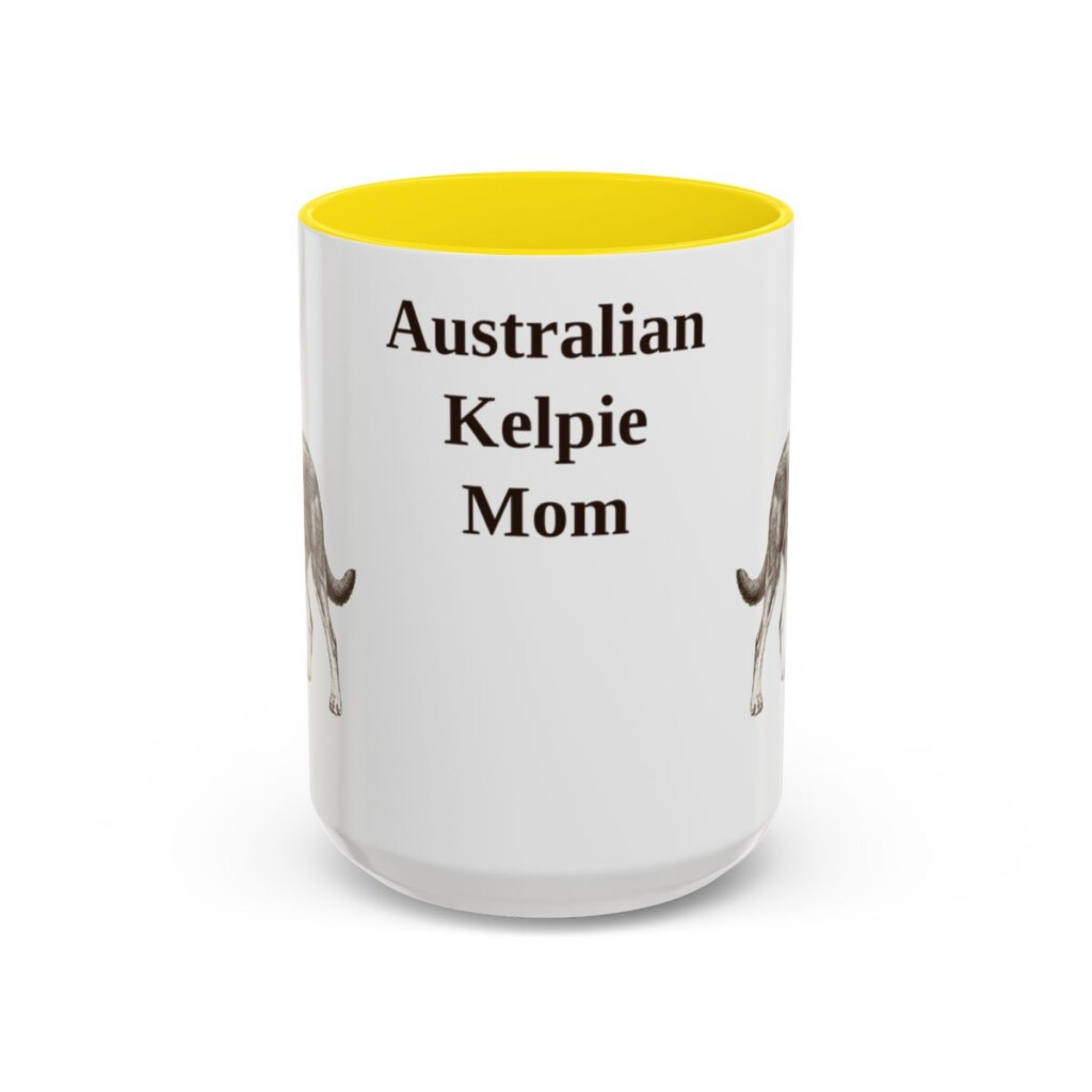 australian-kelpie-mug-mom-yellow-3 15oz Australian Kelpie Dog Mom Mug, Vintage Sketch Coffee Mug, Dog Mom Gift