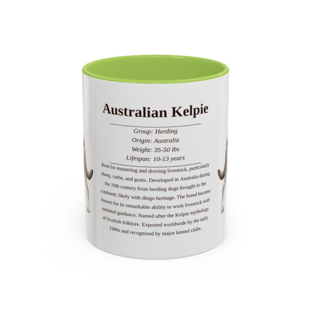 11oz Australian Kelpie Mug, Illustrated Dog Breed Facts Coffee Mug, Vintage Dog Keepsake Gift