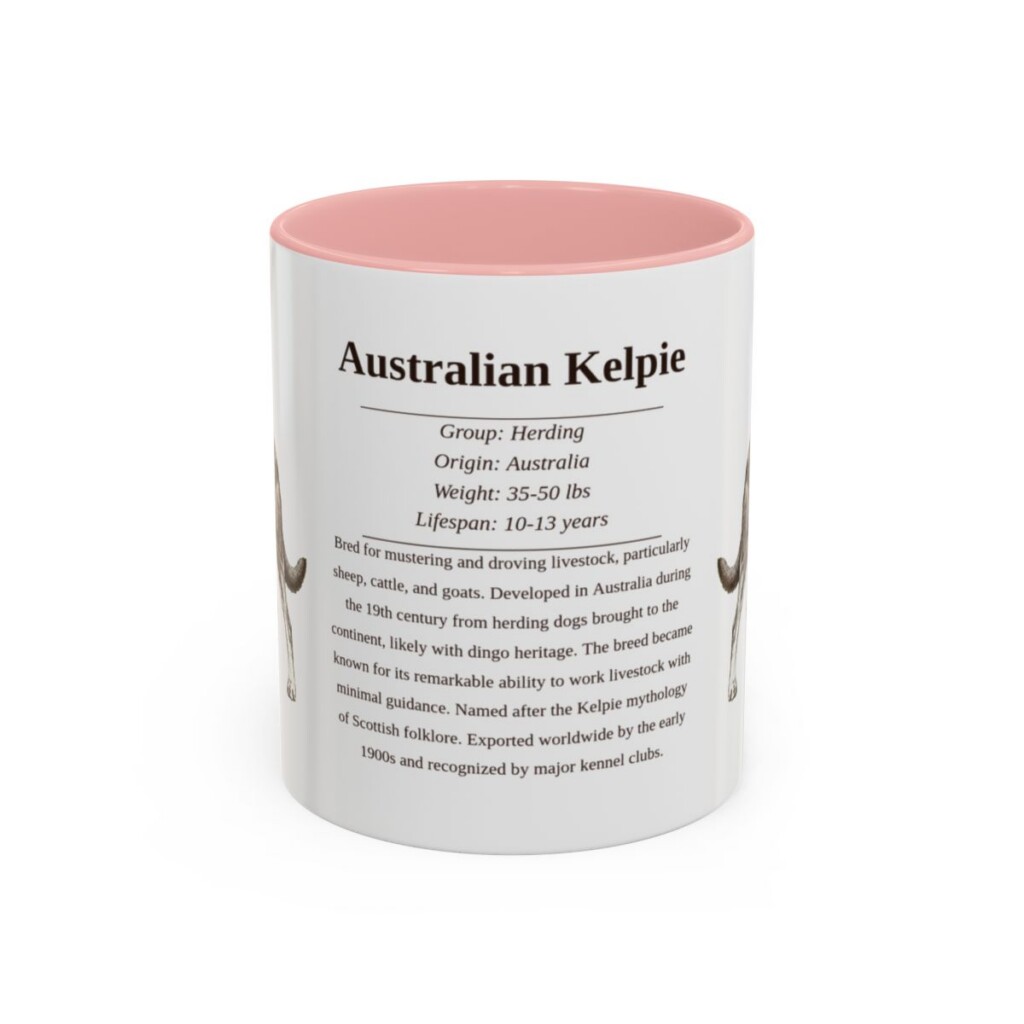 11oz Australian Kelpie Mug, Illustrated Dog Breed Facts Coffee Mug, Vintage Dog Keepsake Gift