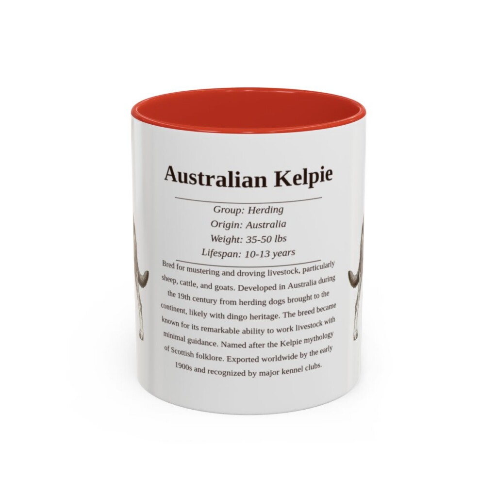11oz Australian Kelpie Mug, Illustrated Dog Breed Facts Coffee Mug, Vintage Dog Keepsake Gift
