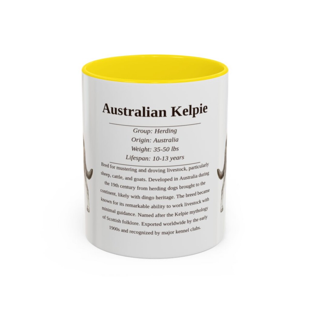 11oz Australian Kelpie Mug, Illustrated Dog Breed Facts Coffee Mug, Vintage Dog Keepsake Gift