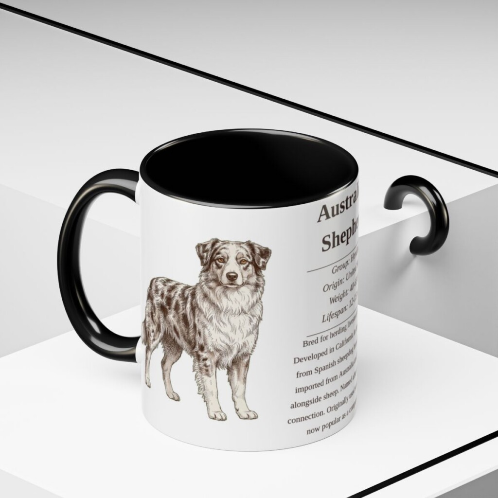 11oz Australian Shepherd Mug, Illustrated Dog Breed Facts Coffee Mug, Vintage Dog Keepsake Gift