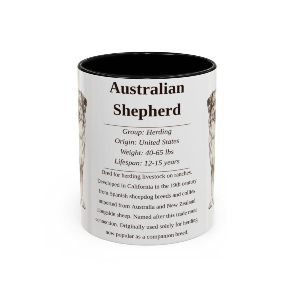 11oz Australian Shepherd Mug, Illustrated Dog Breed Facts Coffee Mug, Vintage Dog Keepsake Gift