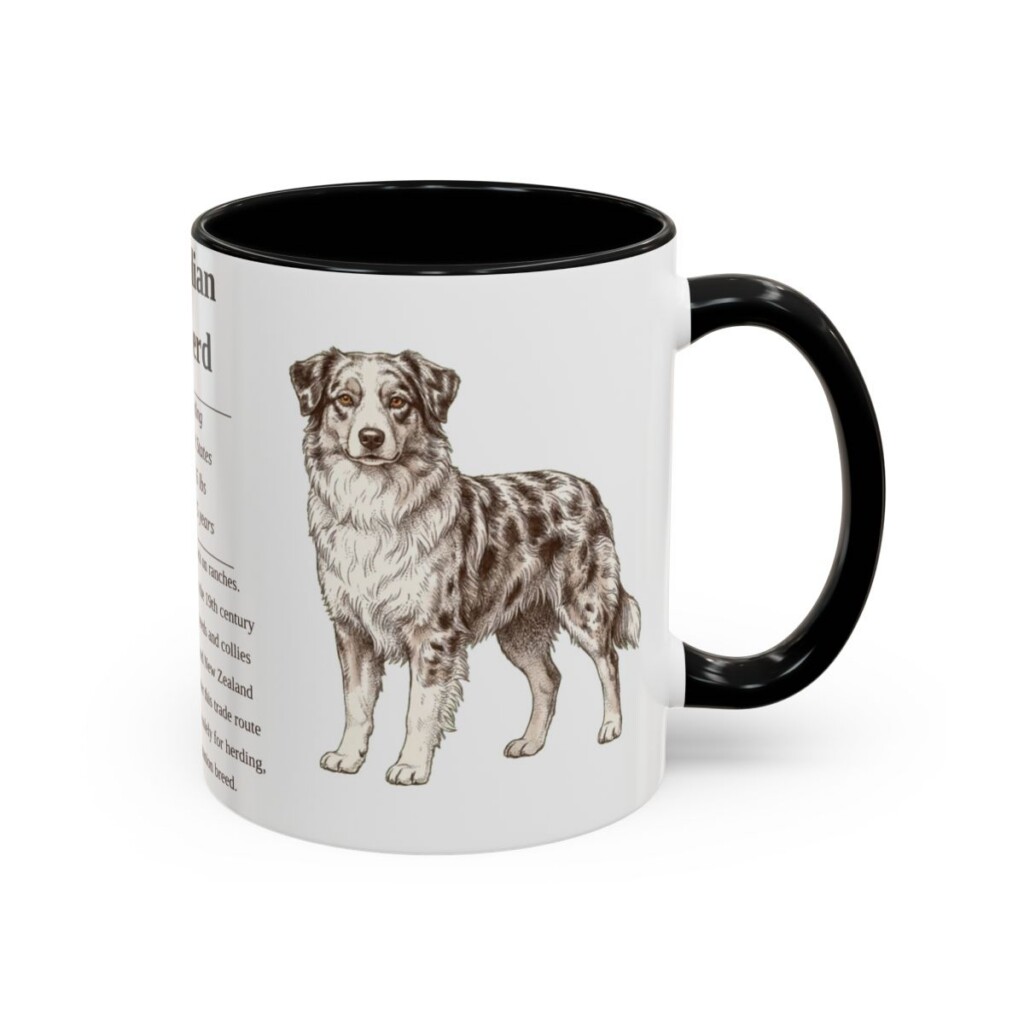 11oz Australian Shepherd Mug, Illustrated Dog Breed Facts Coffee Mug, Vintage Dog Keepsake Gift