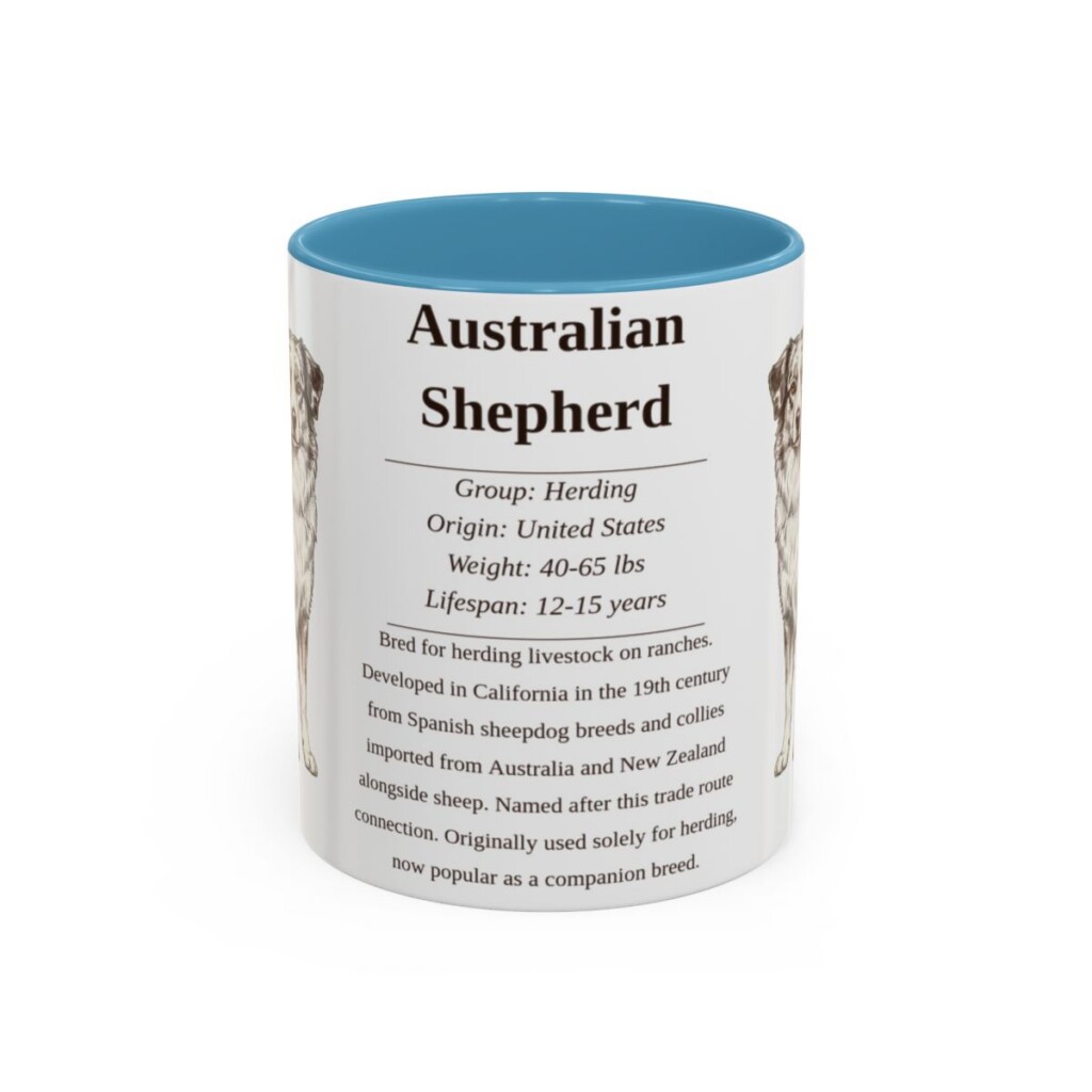 11oz Australian Shepherd Mug, Illustrated Dog Breed Facts Coffee Mug, Vintage Dog Keepsake Gift
