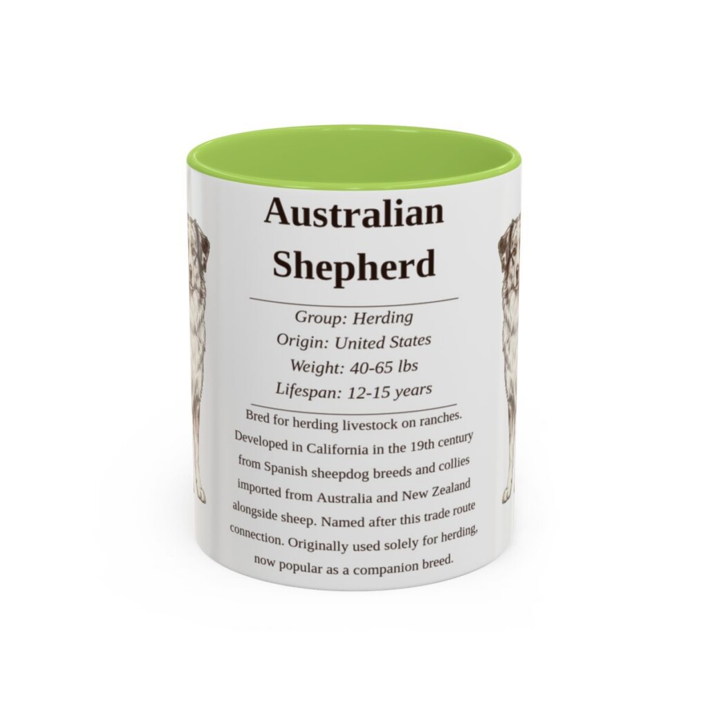 11oz Australian Shepherd Mug, Illustrated Dog Breed Facts Coffee Mug, Vintage Dog Keepsake Gift