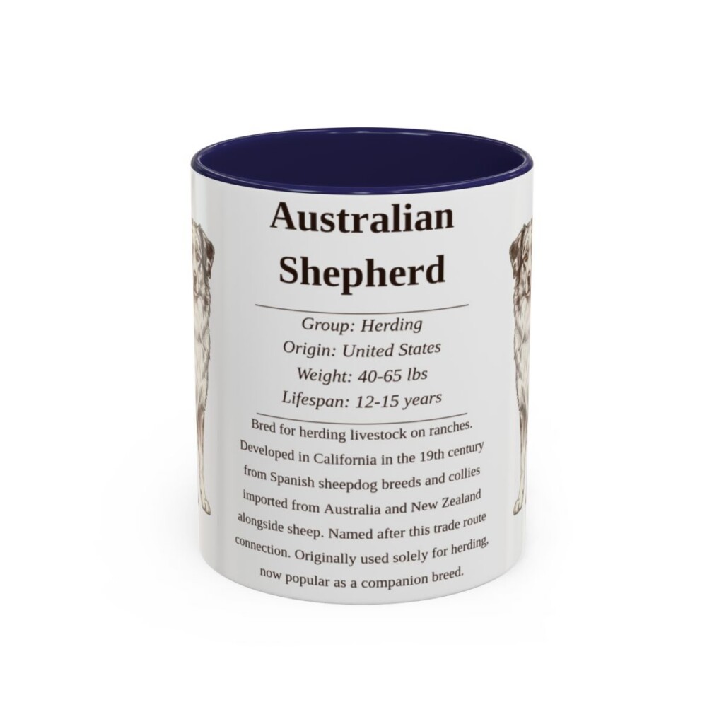 11oz Australian Shepherd Mug, Illustrated Dog Breed Facts Coffee Mug, Vintage Dog Keepsake Gift