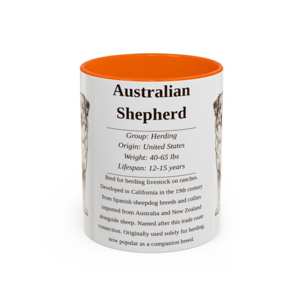 11oz Australian Shepherd Mug, Illustrated Dog Breed Facts Coffee Mug, Vintage Dog Keepsake Gift