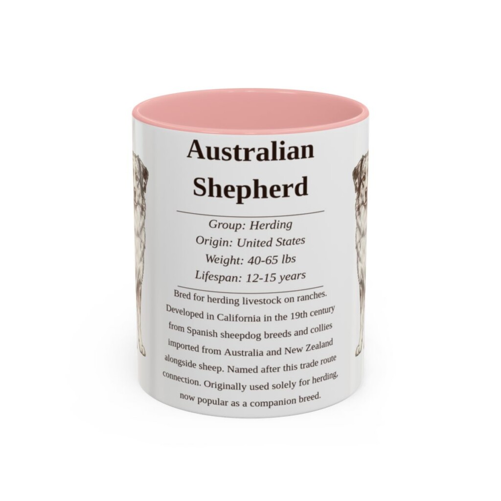 11oz Australian Shepherd Mug, Illustrated Dog Breed Facts Coffee Mug, Vintage Dog Keepsake Gift