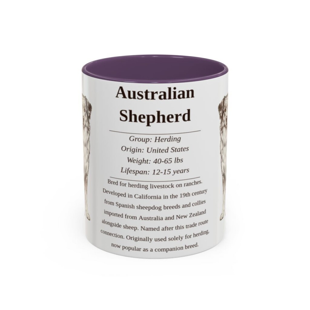 11oz Australian Shepherd Mug, Illustrated Dog Breed Facts Coffee Mug, Vintage Dog Keepsake Gift