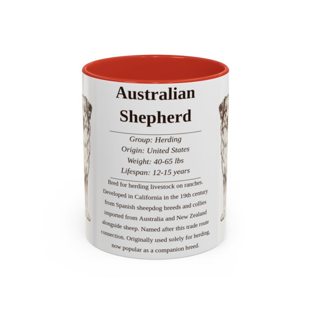 11oz Australian Shepherd Mug, Illustrated Dog Breed Facts Coffee Mug, Vintage Dog Keepsake Gift