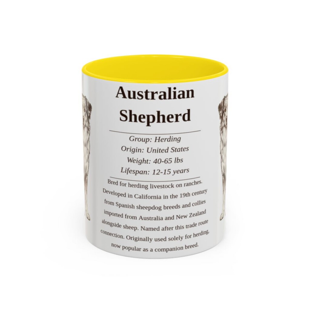 11oz Australian Shepherd Mug, Illustrated Dog Breed Facts Coffee Mug, Vintage Dog Keepsake Gift