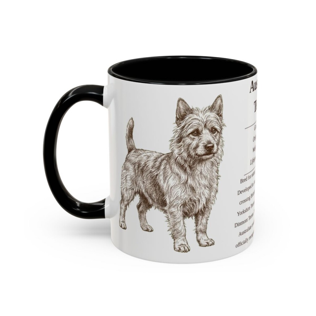 11oz Australian Terrier Mug, Illustrated Dog Breed Facts Coffee Mug, Vintage Dog Keepsake Gift