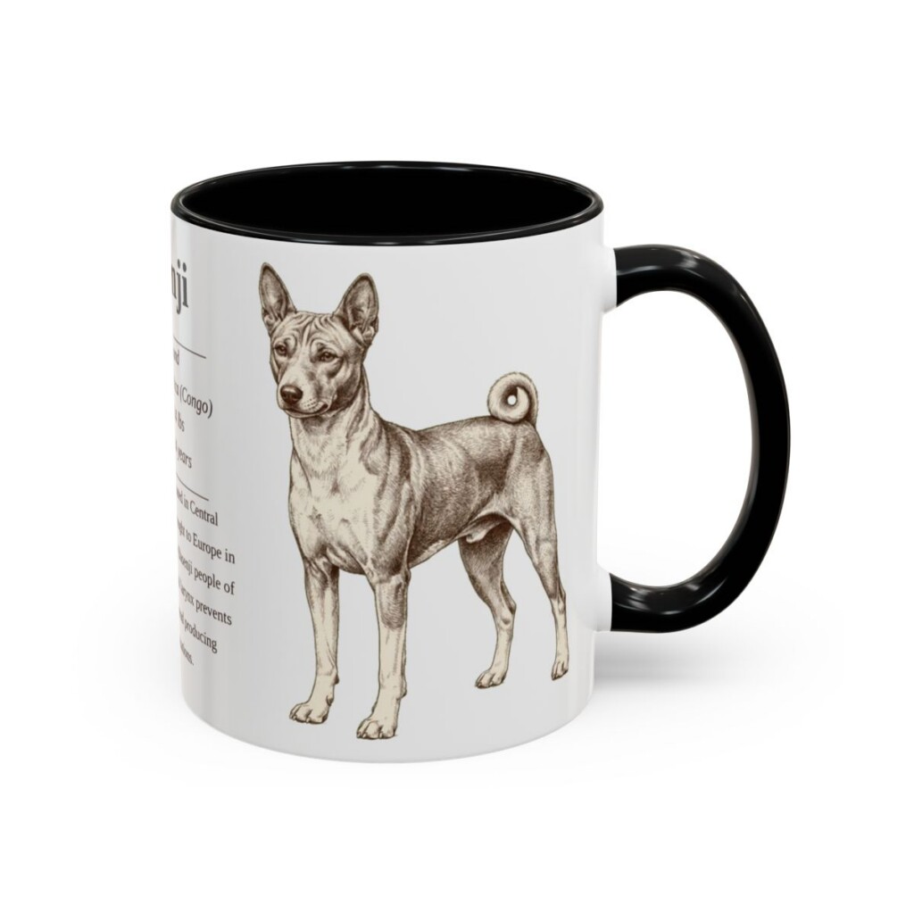 11oz Basenji Mug, Illustrated Dog Breed Facts Coffee Mug, Vintage Dog Keepsake Gift