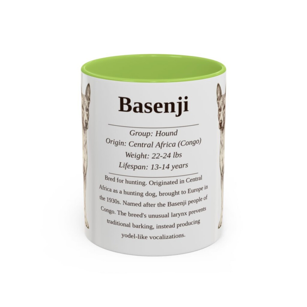 11oz Basenji Mug, Illustrated Dog Breed Facts Coffee Mug, Vintage Dog Keepsake Gift